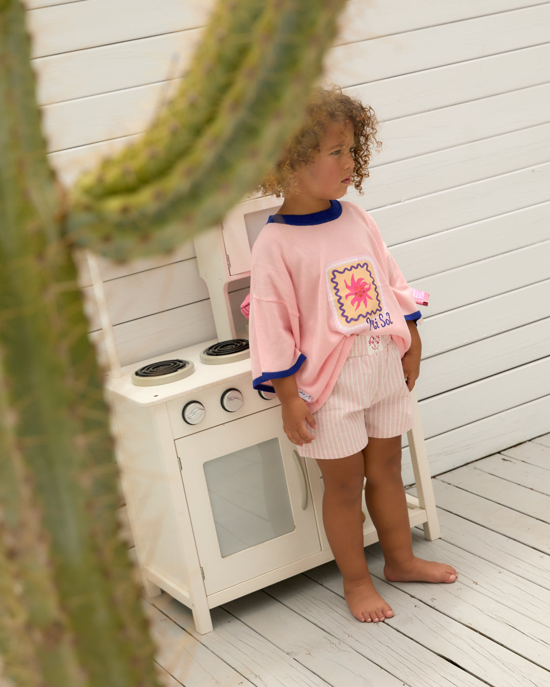 Mi Sol Oversized Tee - Baby Pink/ Blue